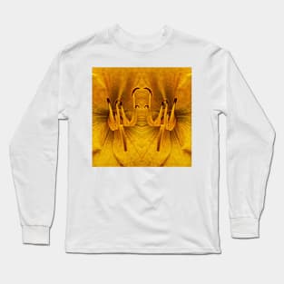 FURTHER CLOSEUP OF BLOOM IN GOLD. Floral fantasy pattern and design Long Sleeve T-Shirt